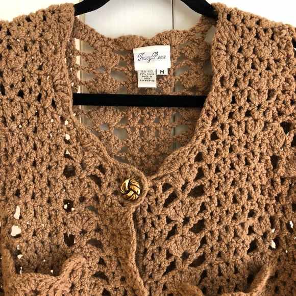 Tracy Reese Crochet Camel Sweater Coat - Picture 7 of 8
